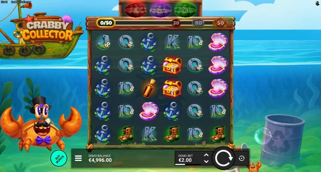 Crabby Collector gameplay screenshot — confirm this title is listed in the casino lobby before you deposit